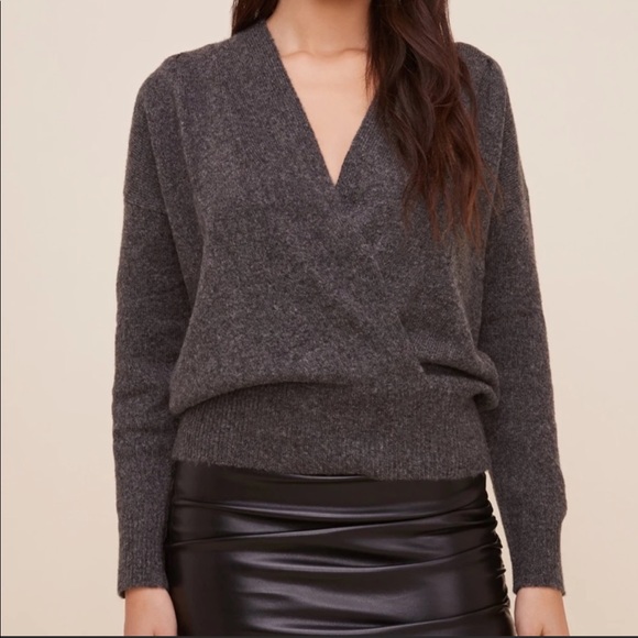 Astr Sweaters - ASTR Charcoal Pleated Wrap Front Sweater